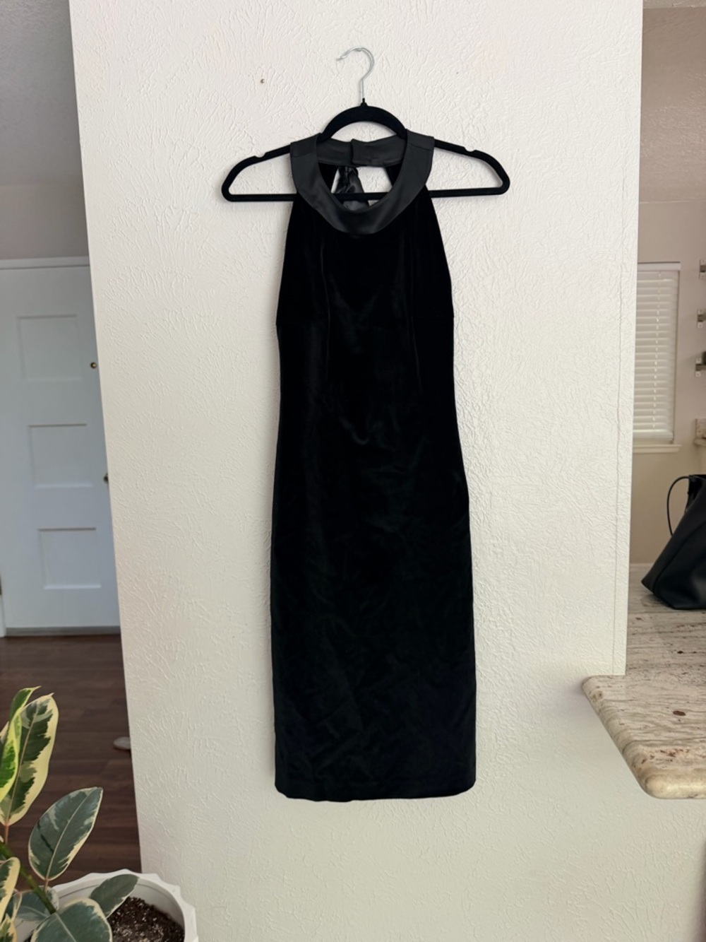 Tara Jarmon 90s black velvet high neck open back halter mini dress 38/ 6 US